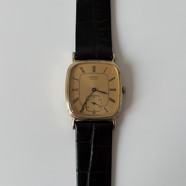1980s Small Seconds Gold Square Quartz