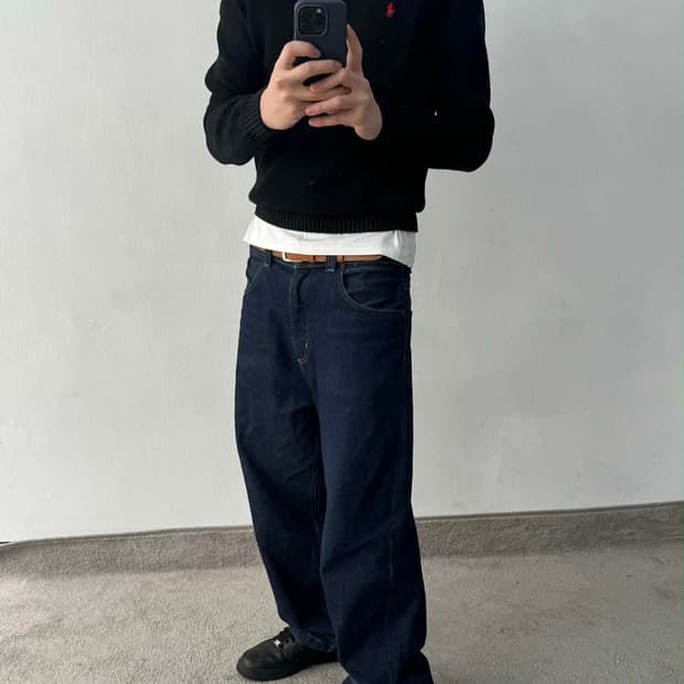 [L] 폴로 랄프로렌 신형 큐알 블랙 크루넥 코튼 니트 스웨터