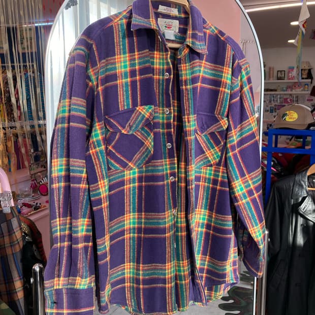 빈티지 도톰 블루 체크 셔츠