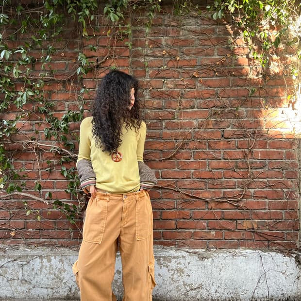 오렌지 브라운 와이드 카고 팬츠