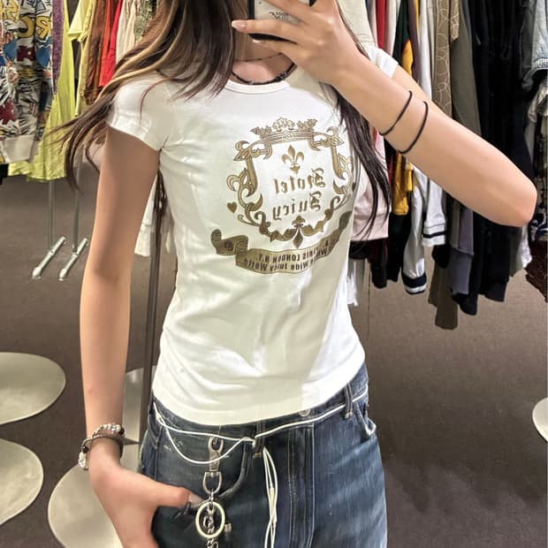 M) Juicy Couture 빈티지 여성 프린팅 화이트 반팔