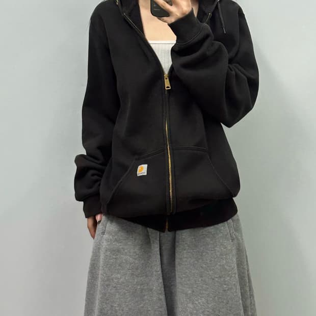 칼하트 자수로고 블랙 써멀 후드집업 