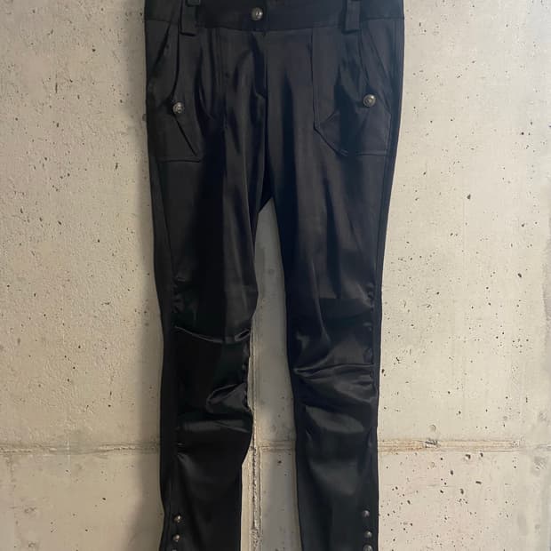 Satin black shirring pants