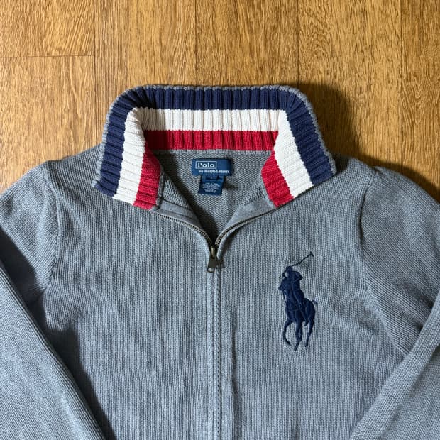 (희귀매물!!)폴로 빅포니 그레이 배색 니트집업