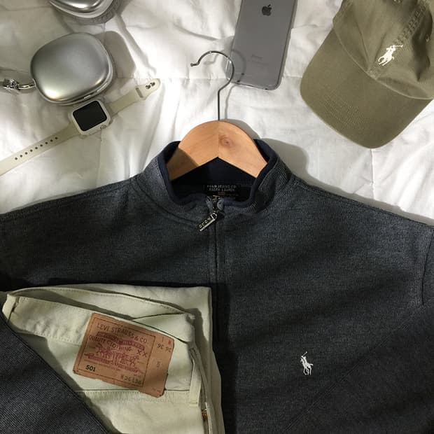 (MAN) 폴로랄프로렌 스웻 반집업 XL 