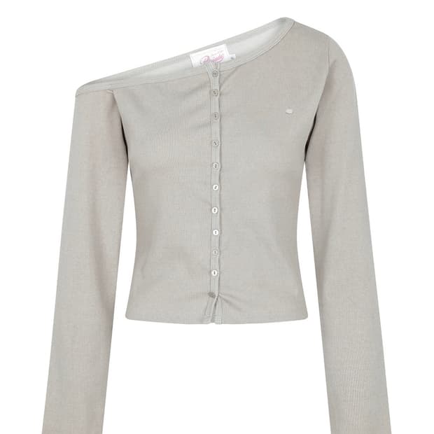 페일제이드 원숄더 리브드 버튼티 베이지