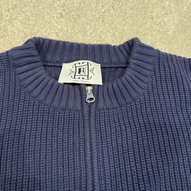 프루이 코튼 청키 라운드넥 가디건 L 네이비