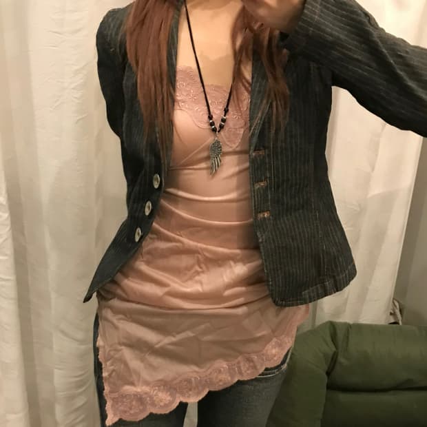 JPN Vintage 로걀 갸루 베이피핑크 슬리브리스 슬립