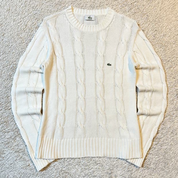 라코스테 LACOSTE 케이블 코튼 꽈배기 니트 화이트