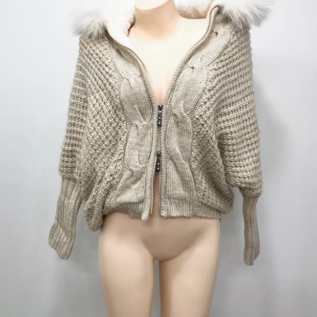  two-way fur hooded knit 