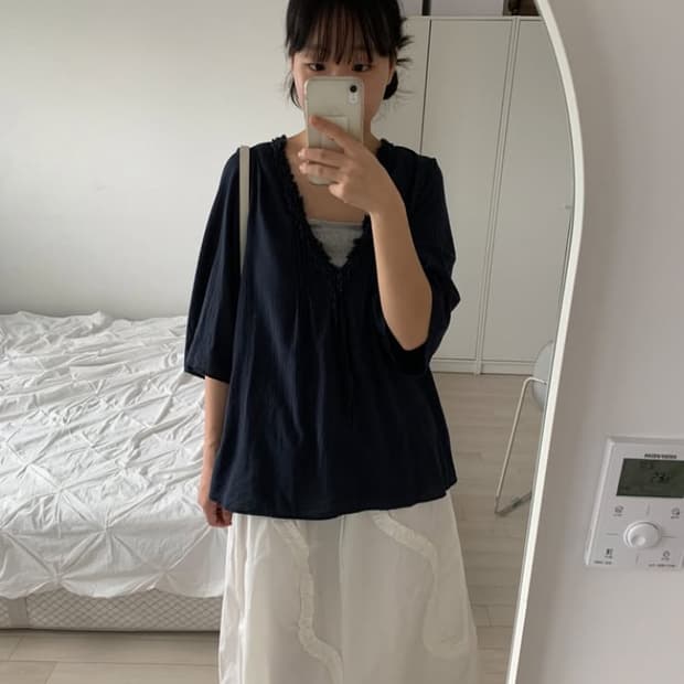 포실홈 아오이 유우 네이비 블라우스 