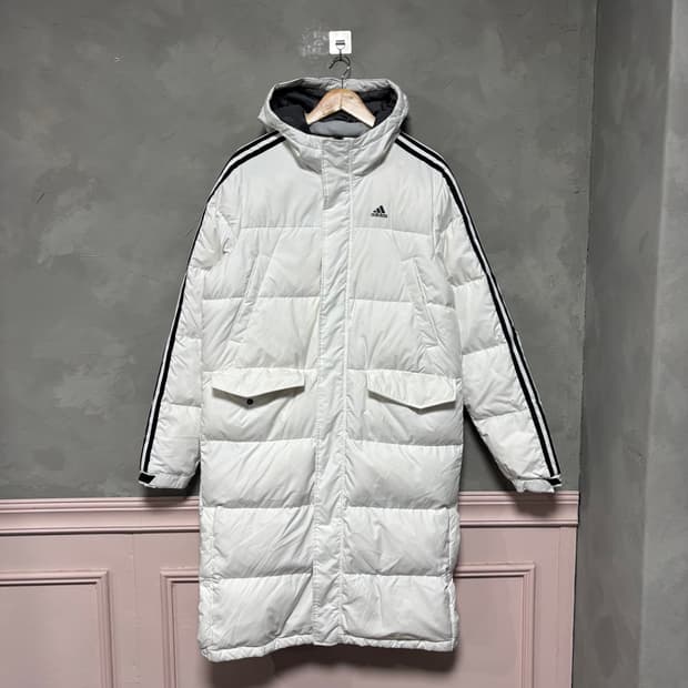 아디다스 삼선 롱패딩 화이트