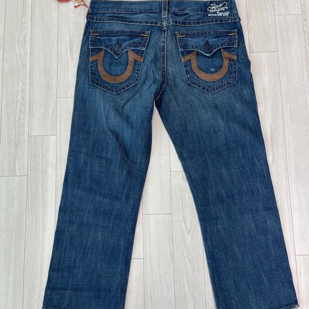 트루릴리전 가죽로고 데님 38인치 