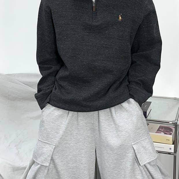 폴로 랄프로렌 차콜 멀티포니 니트 하프집업 L