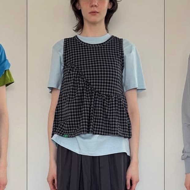 노컨텐츠 체크 프릴 슬리브리스