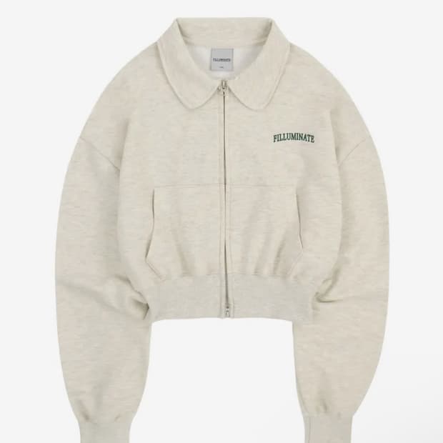 카라 크롭 집업-오트밀