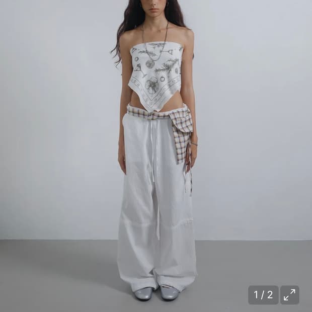 웻태그CHECK POCKET SIDE STRING PANTS WHITE 