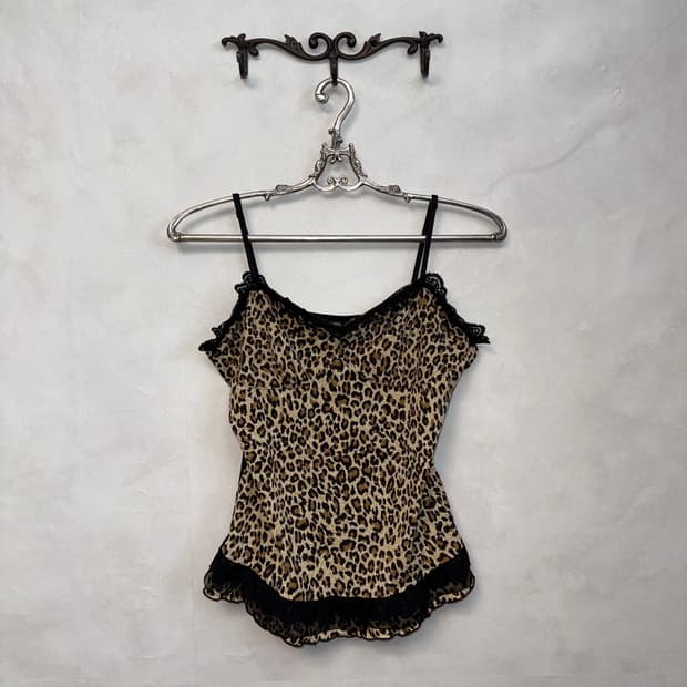 Brown black leopard lace sleeveless 
