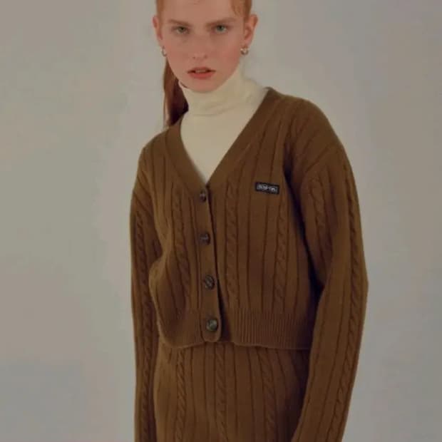 스컬프터 니트 가디건 스커트 투피스