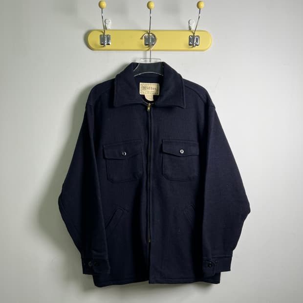 Melton 멜톤 네이비 울 집업 자켓 L