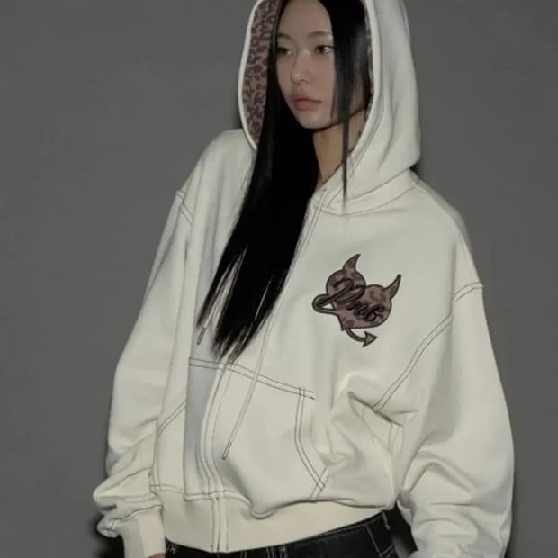 플리즈노팔로우 레오파드 후드집업 아이보리