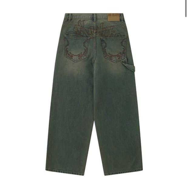 카시코 Embroidered Washing Denim Pants