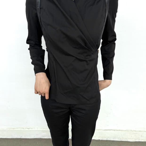Black Back open drape blouse