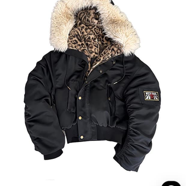 비엑세스 레오파드 퍼 후드 자켓