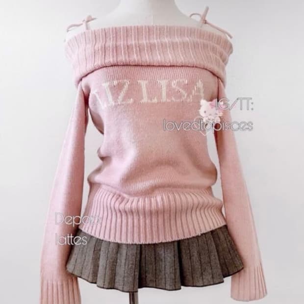 리즈리사 핑크 오프숄더 니트 빈티지 로걀 히메갸루 라떼갸루