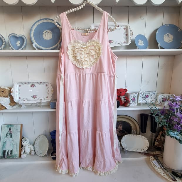 하트 레이스 딸기우유 핑크 원피스