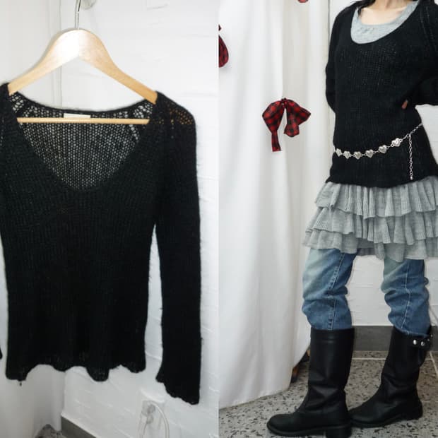 black deep v-neck knit
