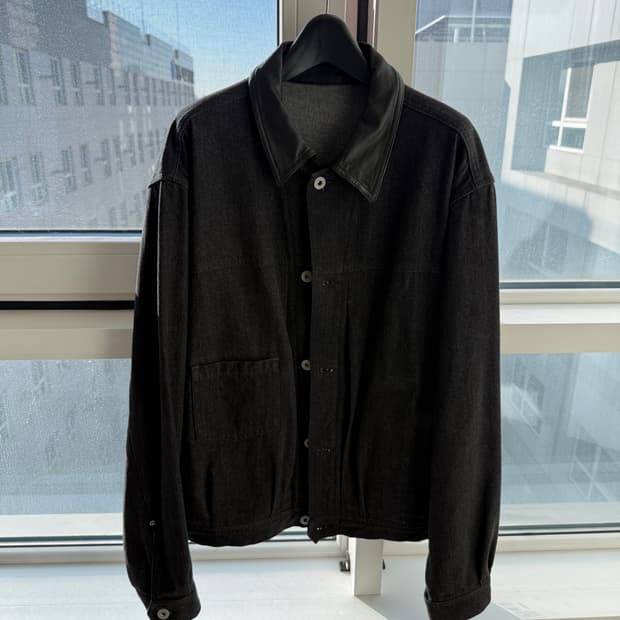 [3]폴리테루 유즈드 트러커 자켓 블랙(레더칼라)