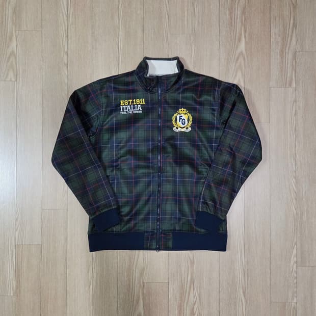 휠라 빈티지 블랙와치 짚업 블루종 재킷