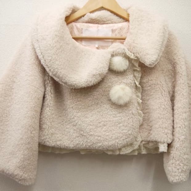 리즈리사 폼폼이 퍼 자켓 볼레로 라떼 히메 갸루 러블리 로걀 모리 빈티지