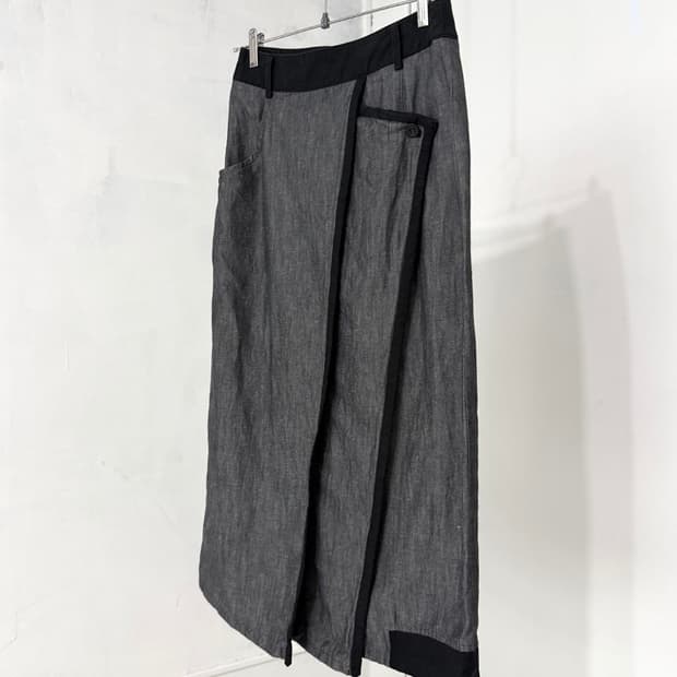 Black Contrast Grey Raw Denim Long Skirt