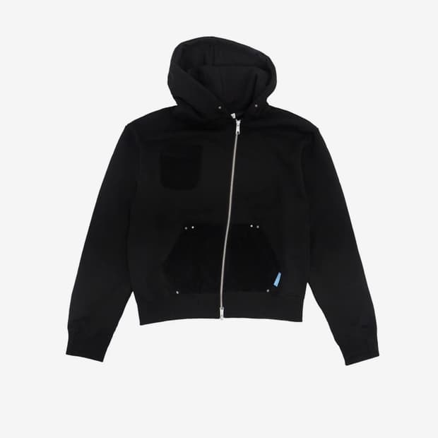 Unbalanced Studded Hoodie Zip-Up Black
