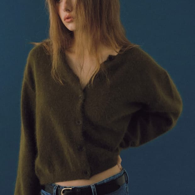 (새상품/택)스무드무드 카키 지나 앙고라 가디건Geena cardigan