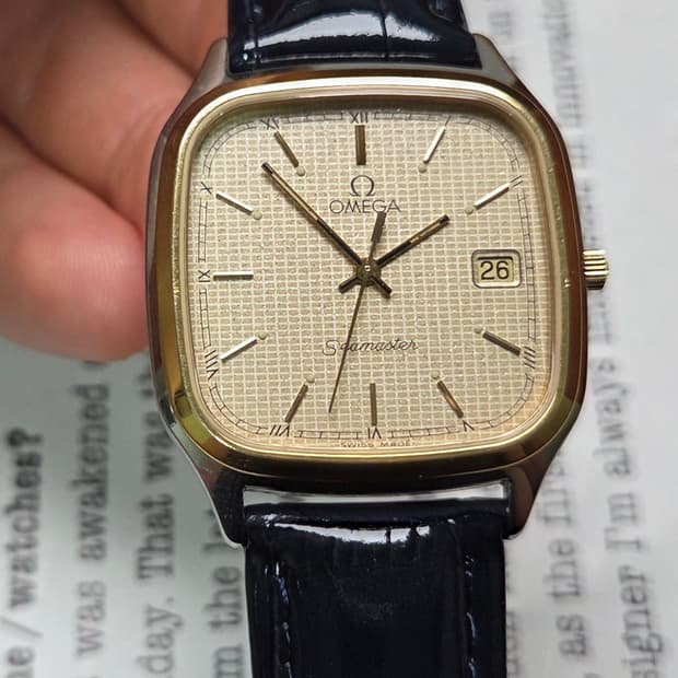 레어] 빈티지 오메가 씨마스터 사각탱크 스파클와플판 싱글데이트 슬림쿼츠 