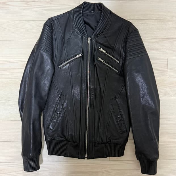 빈티지 이태리 램스킨 절개 레더 자켓