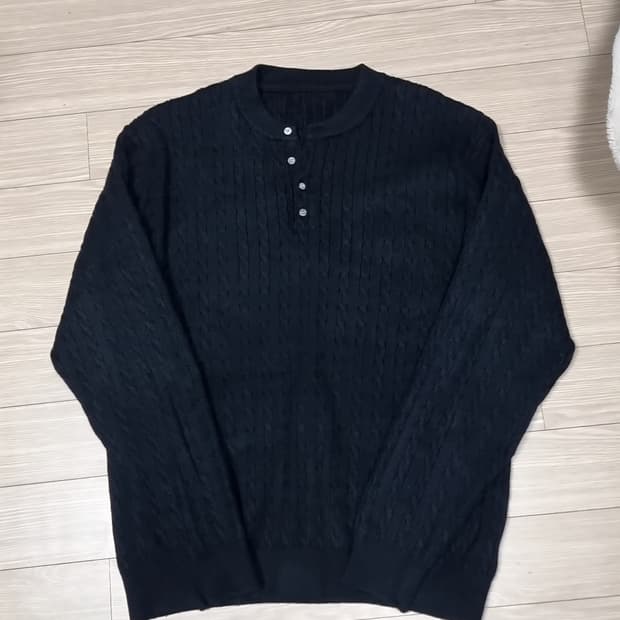 빈티지 헨리넥 케이블 니트 블랙(105)