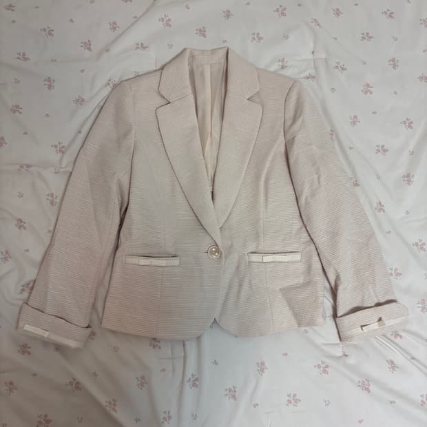 딸기우유 리본 핑크 트위드 자켓 땡땡이