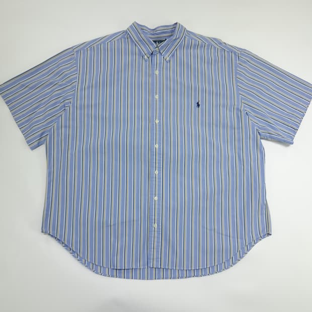 Co528 3XL Big 폴로 랄프로렌 블루 볼드 스트라이프 반팔 셔츠