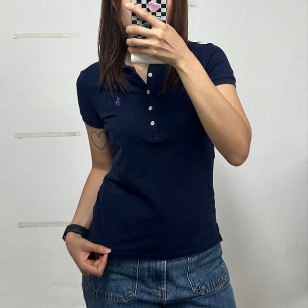 폴로 랄프로렌 포니로고 여성용 반팔 카라 티셔츠 네이비