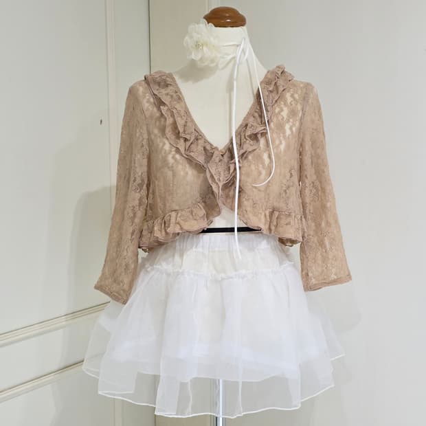 히메라떼갸루 모리걸 레이스 프릴 시스루 플라워 엑팜깔 캉캉로맨틱 가디건