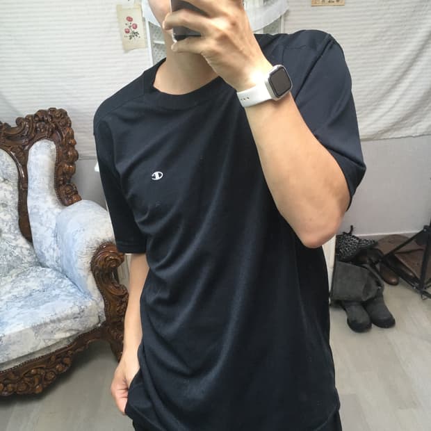 챔피온 블랙 기능성 반팔 1343 모리걸 일본빈티지 y2k 스트릿 갸루