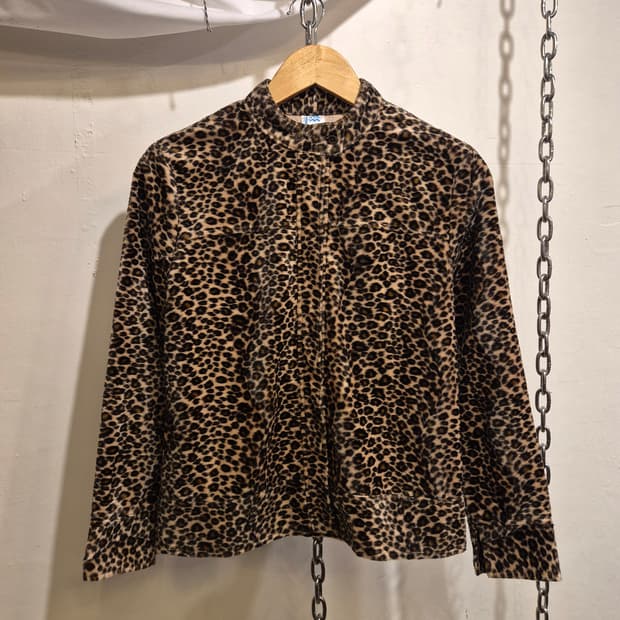 레오파드 패턴 미니멀 히든 버튼 자켓 갸루 y2k