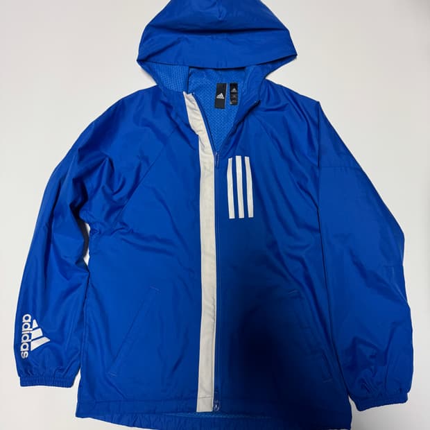 여성 아디다스 키즈 삼선 블루 후드 바람막이 M ~ 150