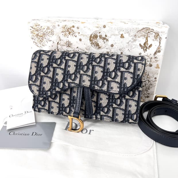디올 새들 오블리크 자카드 파우치 벨트백 