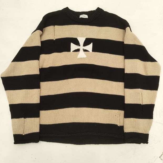 에스크유어셀프 스트라이프 크로스 코튼 니트 라지