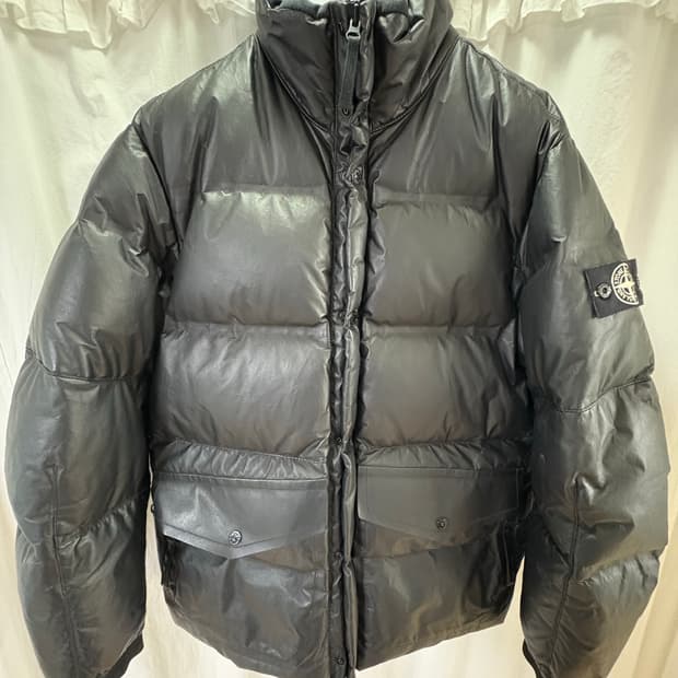 스톤아일랜드 화이트 와펜 레더 양가죽 무스탕 다운 패딩 